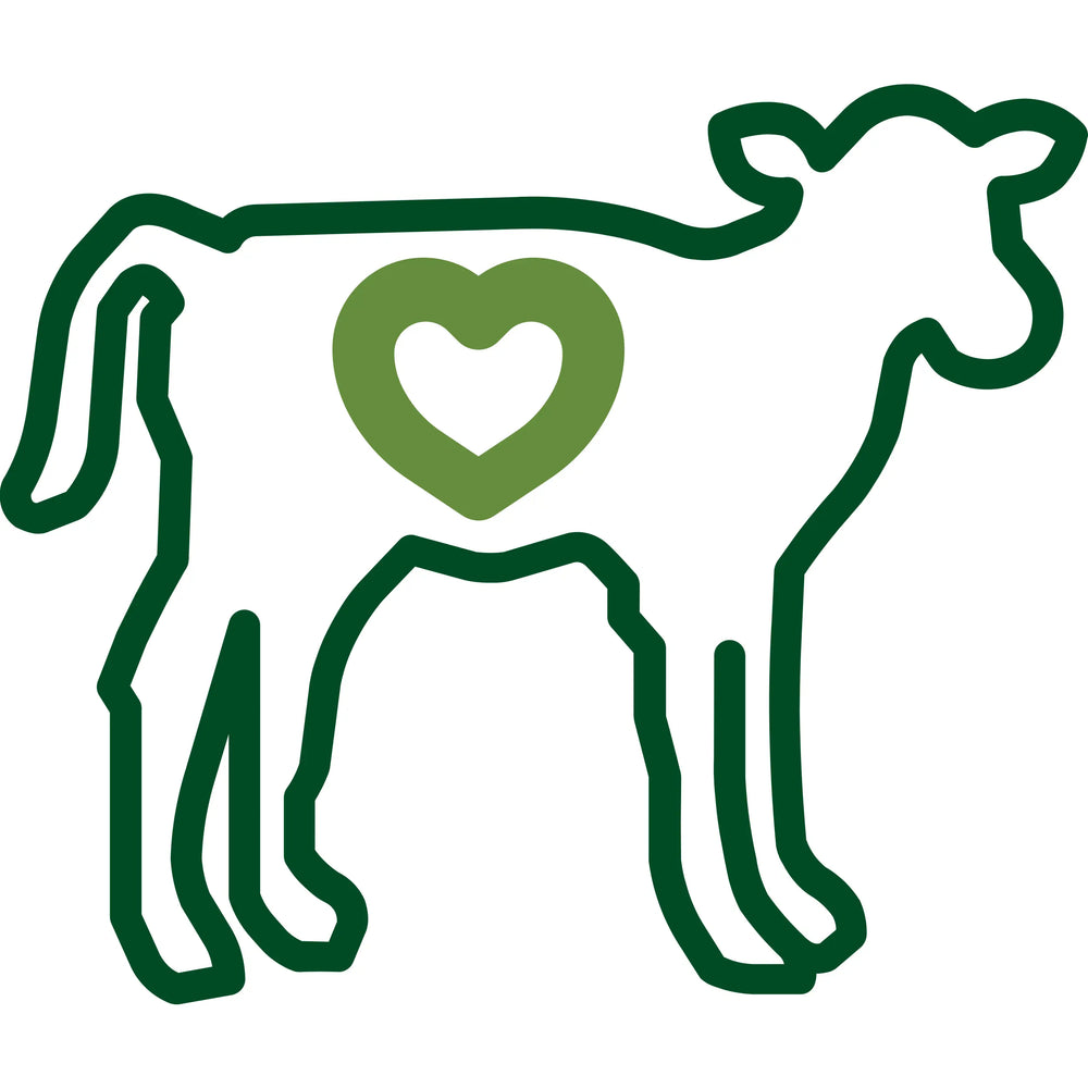 Vector graphic of the outline of a calf with a heart inset, to represent healthy calves