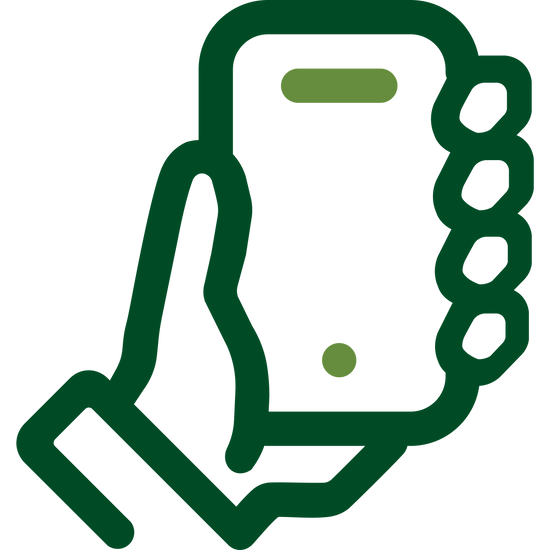 A vector graphic of a mobile phone in someone's left hand