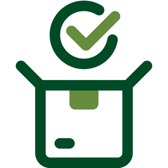 A vector graphic of a tick hovering over an open box