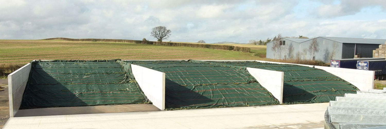 Three silage clamps, covered by Galebreaker SilaCovers