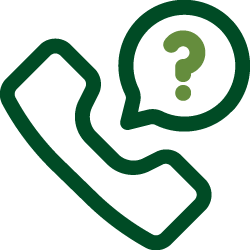 A vector image of a telephone handset, with a question mark in a speech bubble